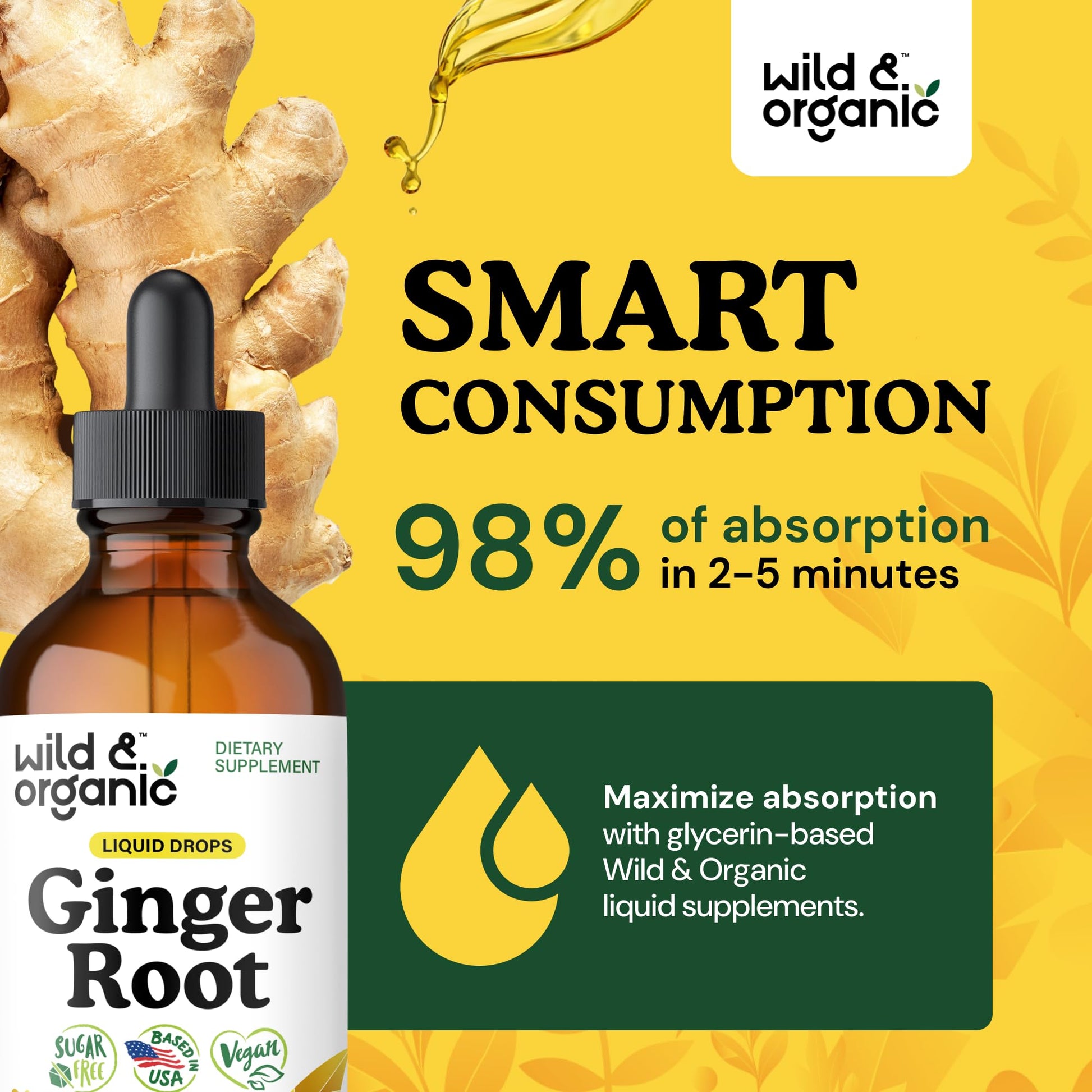 Vegan ginger root extract drops for immune system boosting properties