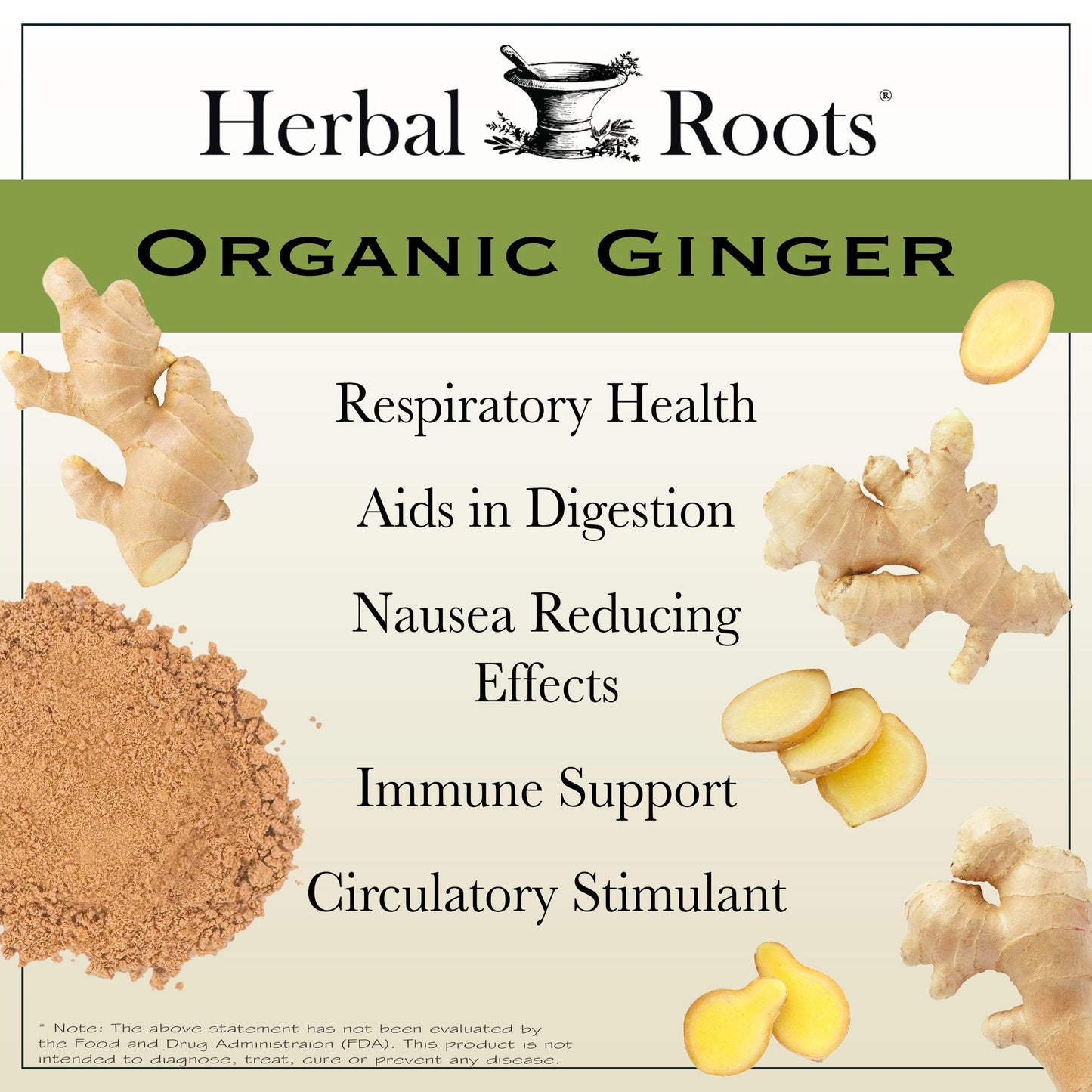Certified USDA Organic ginger root powder capsules by Herbal Roots for nausea relief