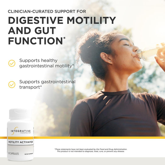 Integrative Therapeutics Motility Activator supplement facts label showing artichoke and ginger extract dosages.