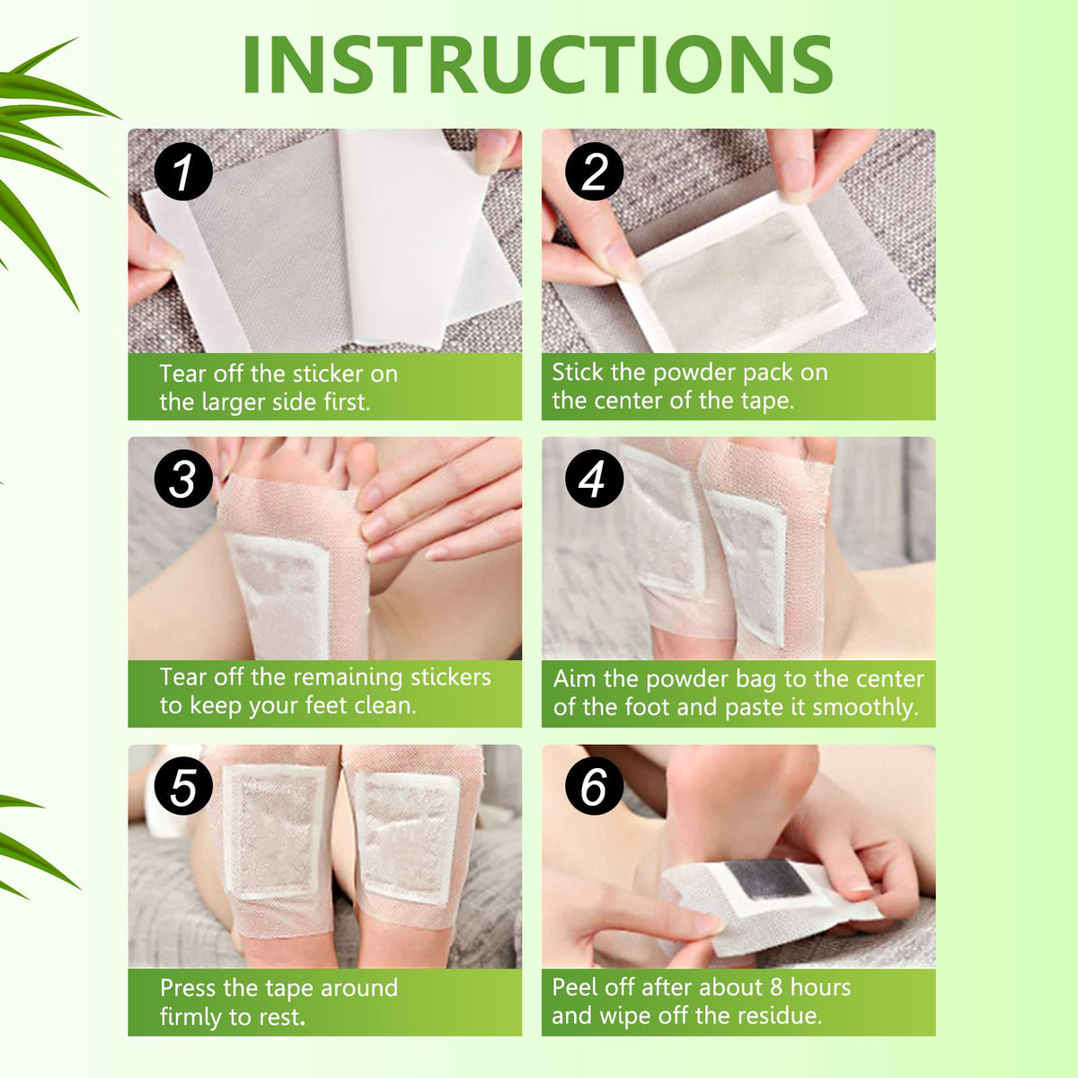 Premium imported overnight foot patches for stress relief packaging details