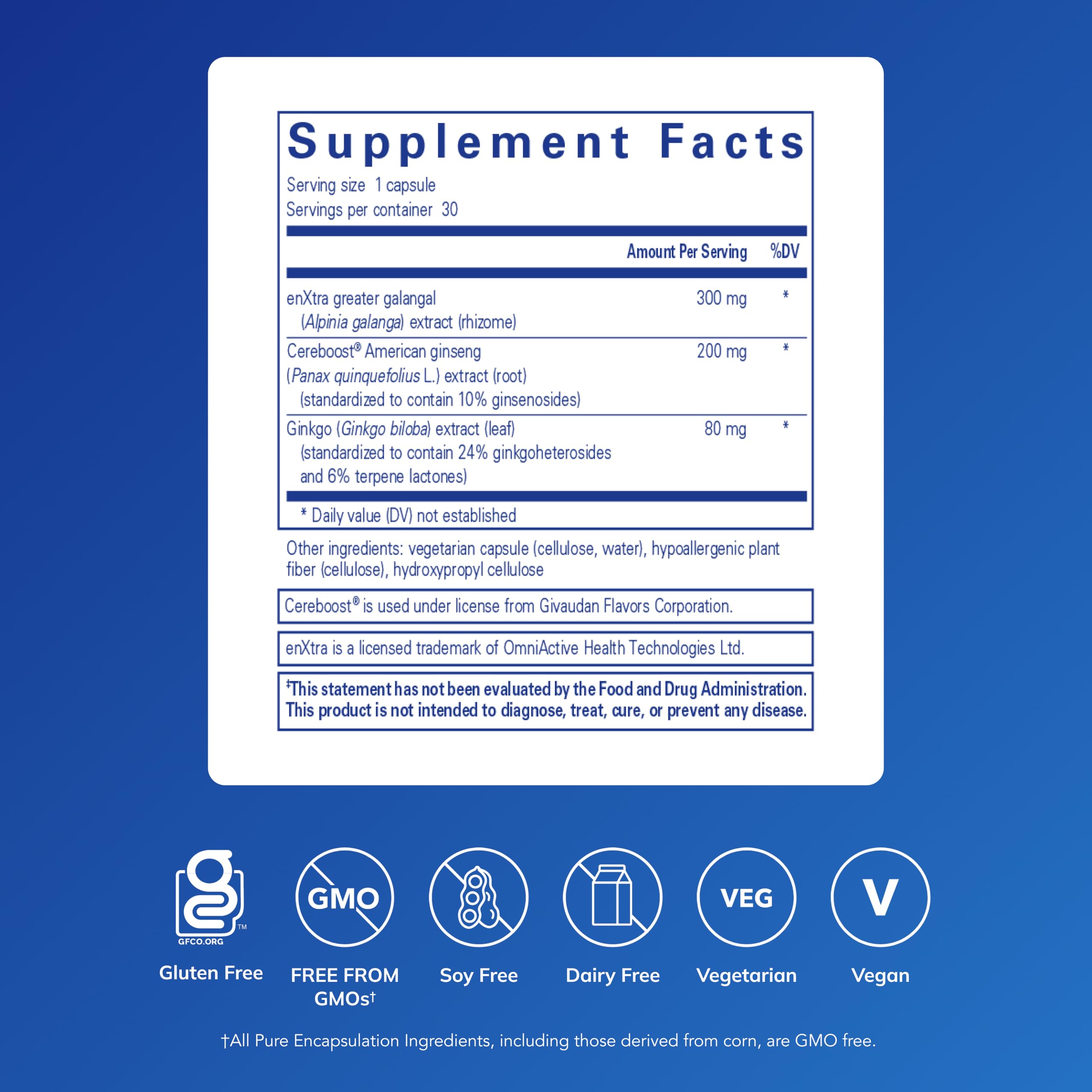 Pure Encapsulations Rapid Mental Energy 30 vegetarian capsules nutrition facts label