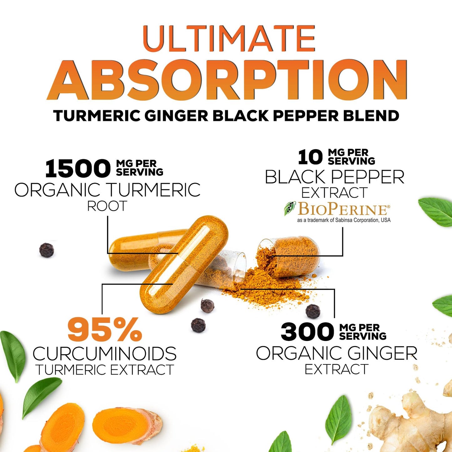 Nature's Nutrition Turmeric Curcumin directional instructions and daily capsule dosage layout