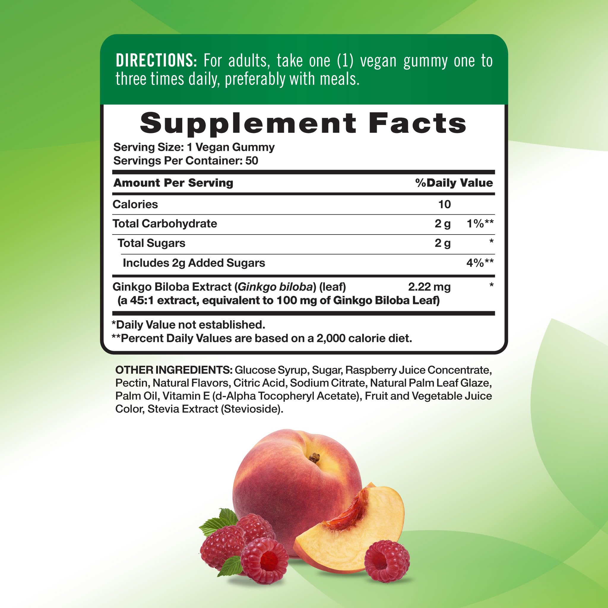 Nature's Truth Ginkgo Biloba 100mg peach raspberry flavored vegan gummies
