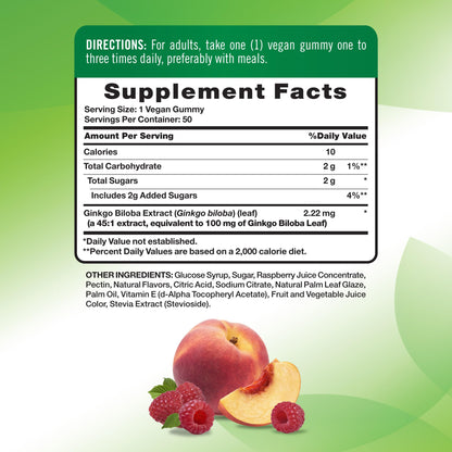 Nature's Truth Ginkgo Biloba 100mg peach raspberry flavored vegan gummies