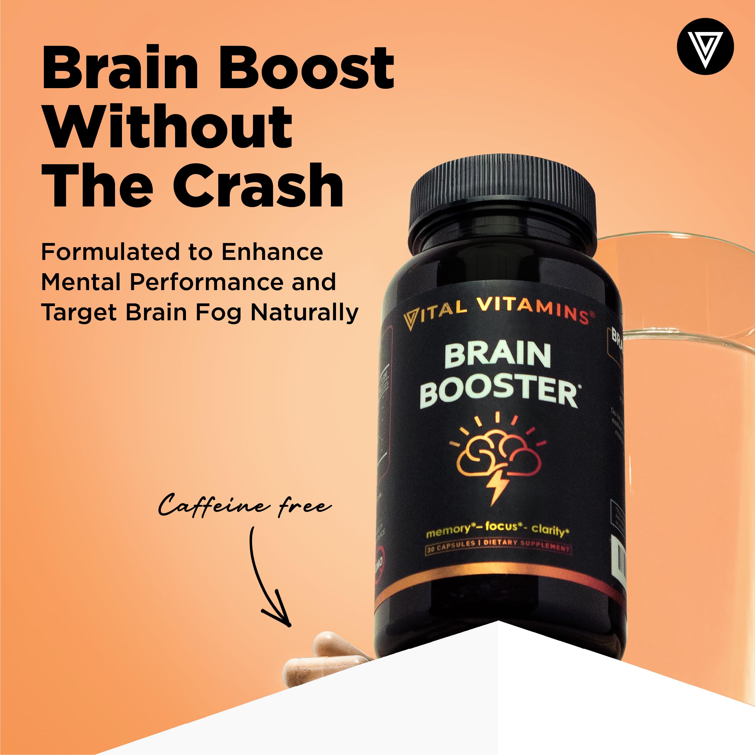 Vital Vitamins cognitive health supplement bottle showing the caffeine-free memory and focus formula.