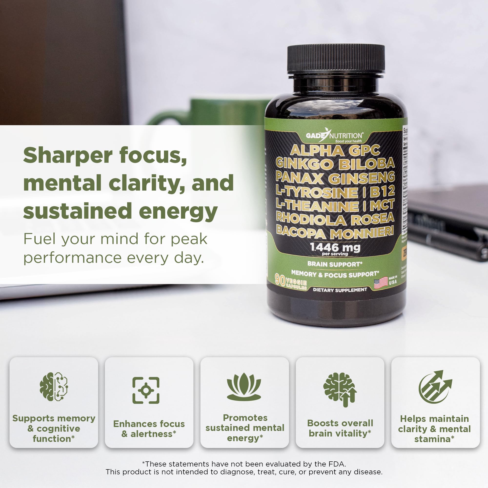 Gade Nutrition nootropic capsules containing Panax Ginseng and Vitamin B12