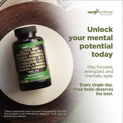 Imported Gade Nutrition Alpha GPC blend for mental clarity and stamina