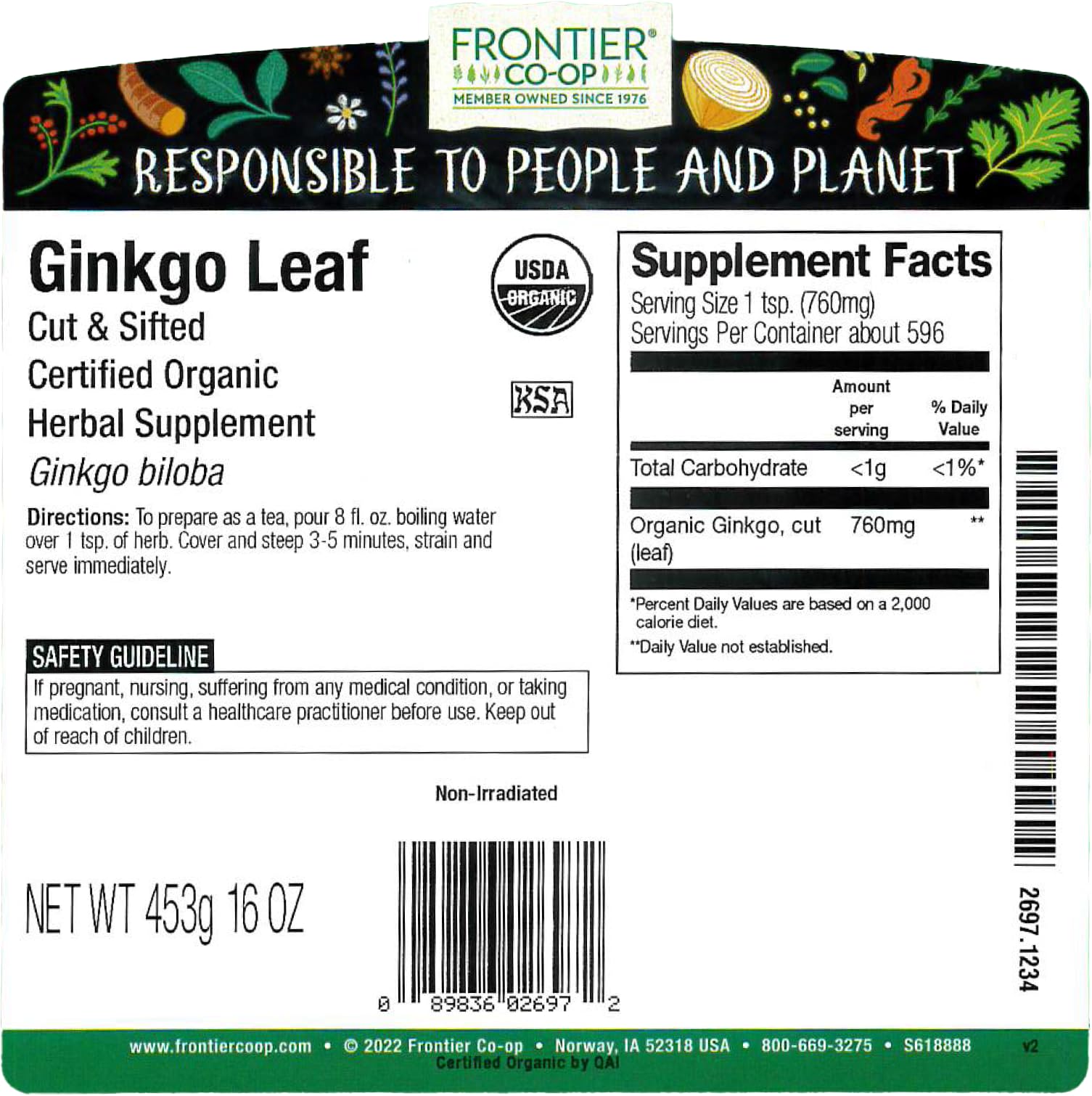 Cut and sifted organic ginkgo biloba dried leaves for wellness brewing