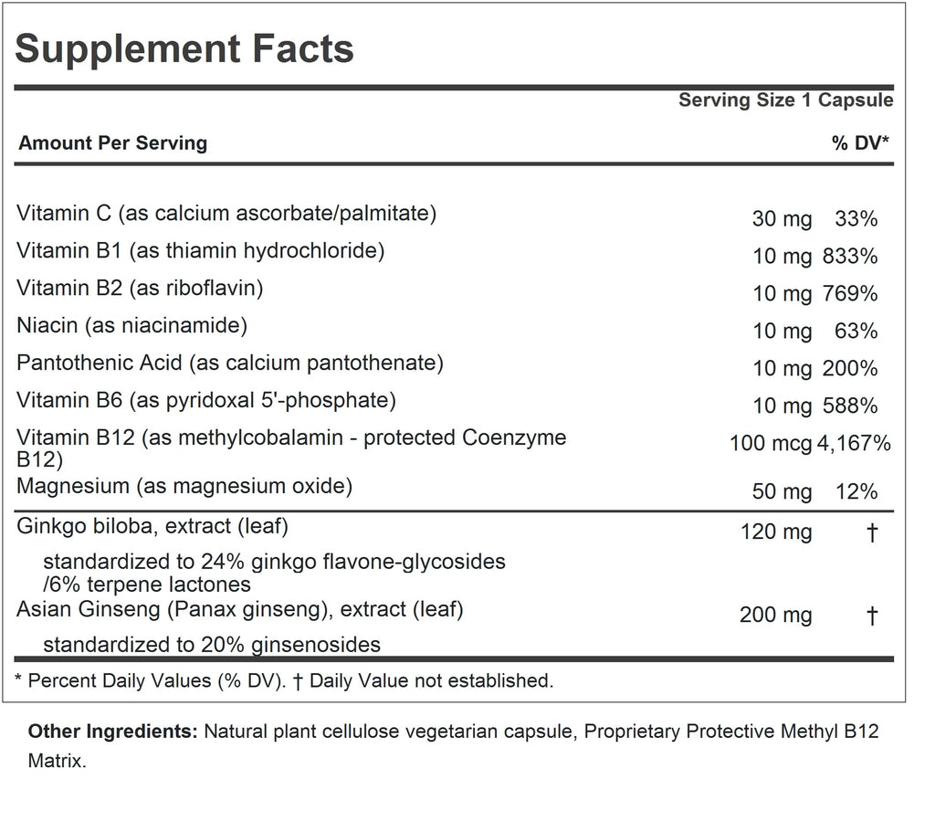 Andrew Lessman brain and stress supplement bottle showing ingredients list and nutritional facts