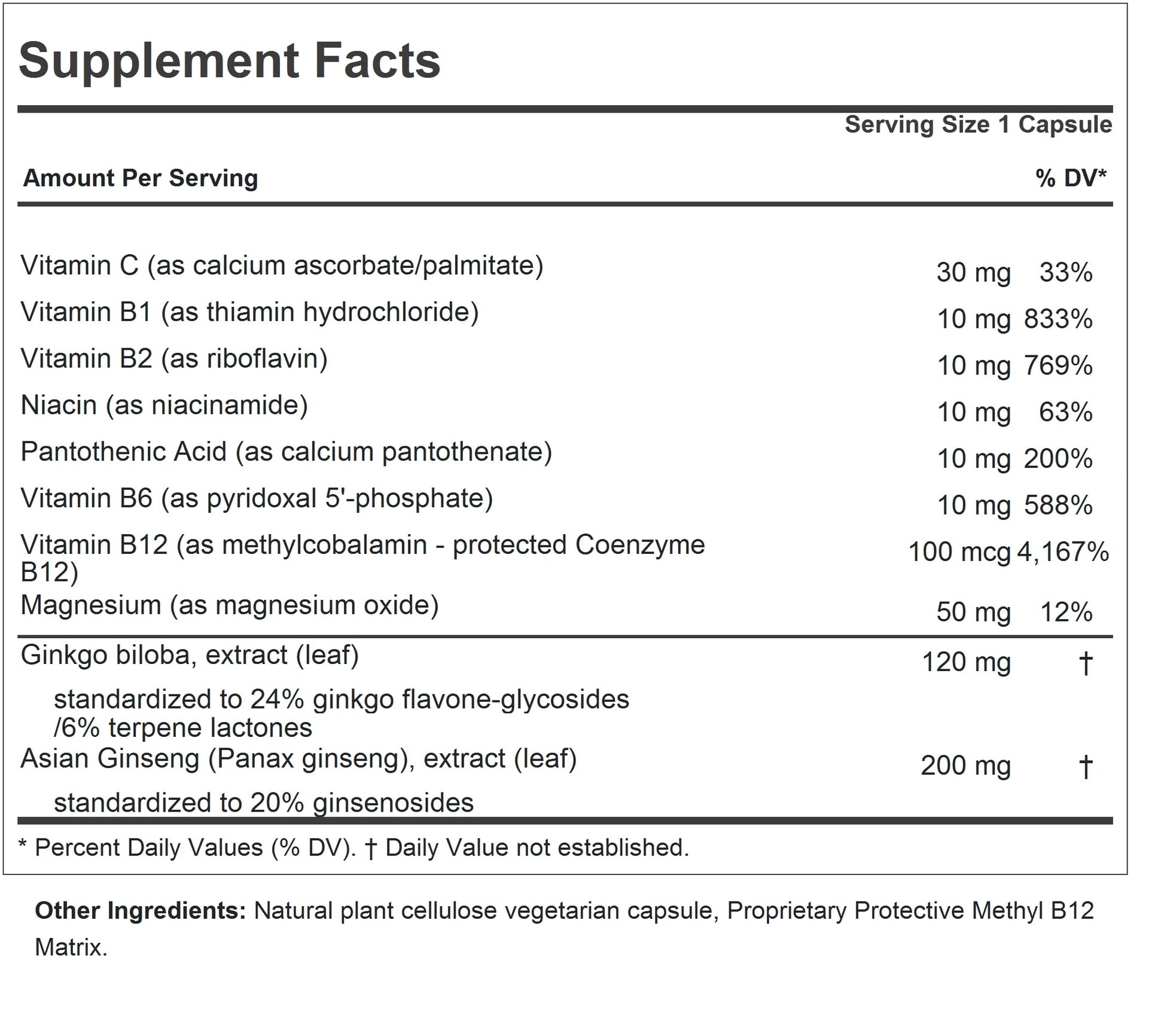 Andrew Lessman brain and stress supplement bottle showing ingredients list and nutritional facts