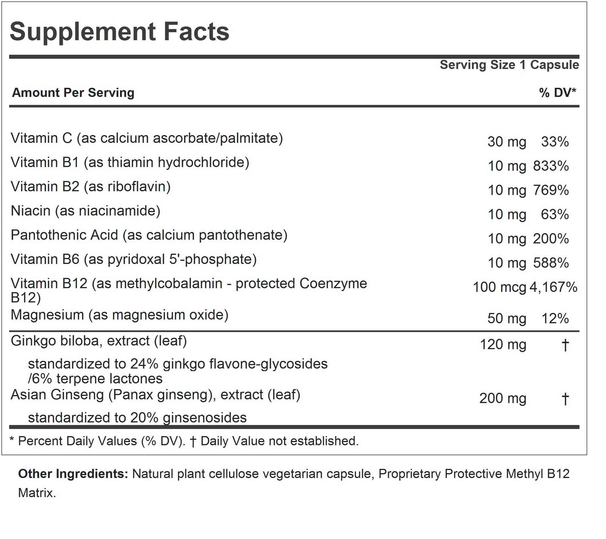 Andrew Lessman brain and stress supplement bottle showing ingredients list and nutritional facts