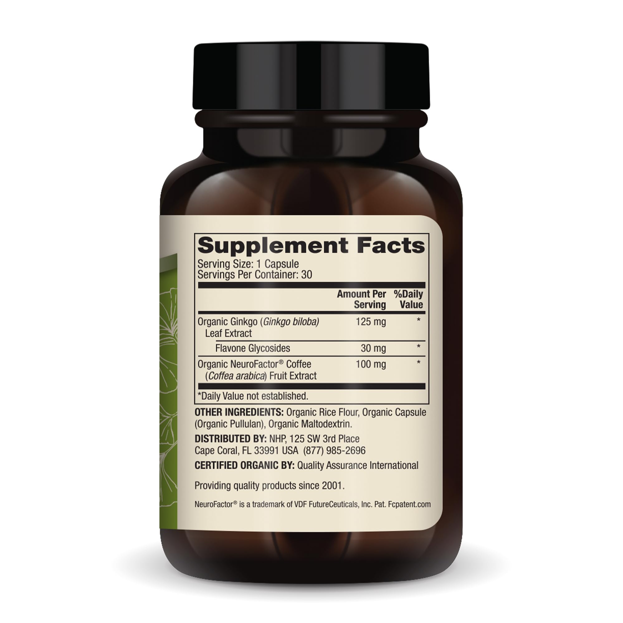 Dr. Mercola authentic USDA Organic certified ginkgo biloba capsule bottle showing nutritional ingredients label.