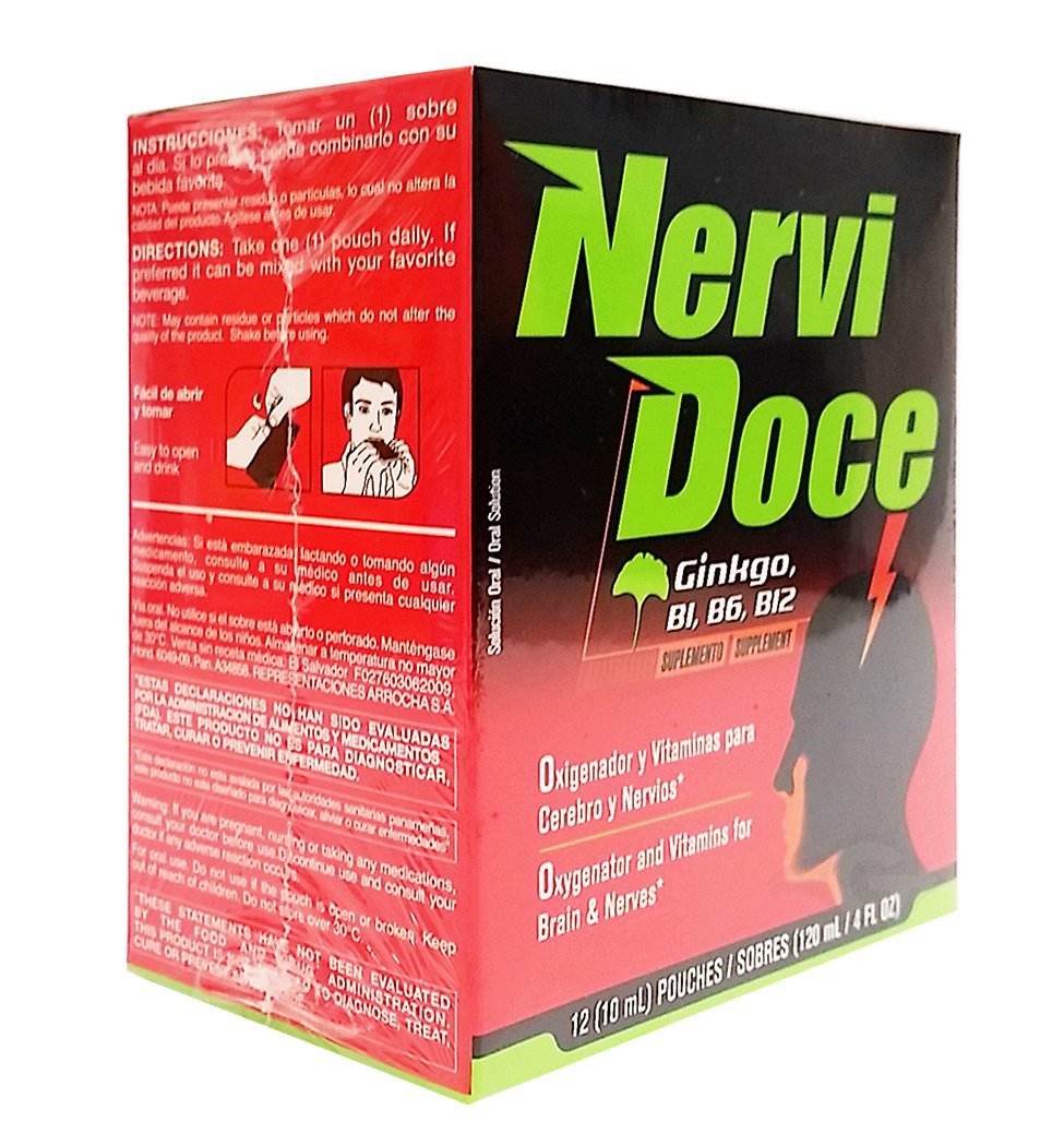 Vijosa Nervidoce Ginkgo Biloba and B Complex liquid supplement packaging layout
