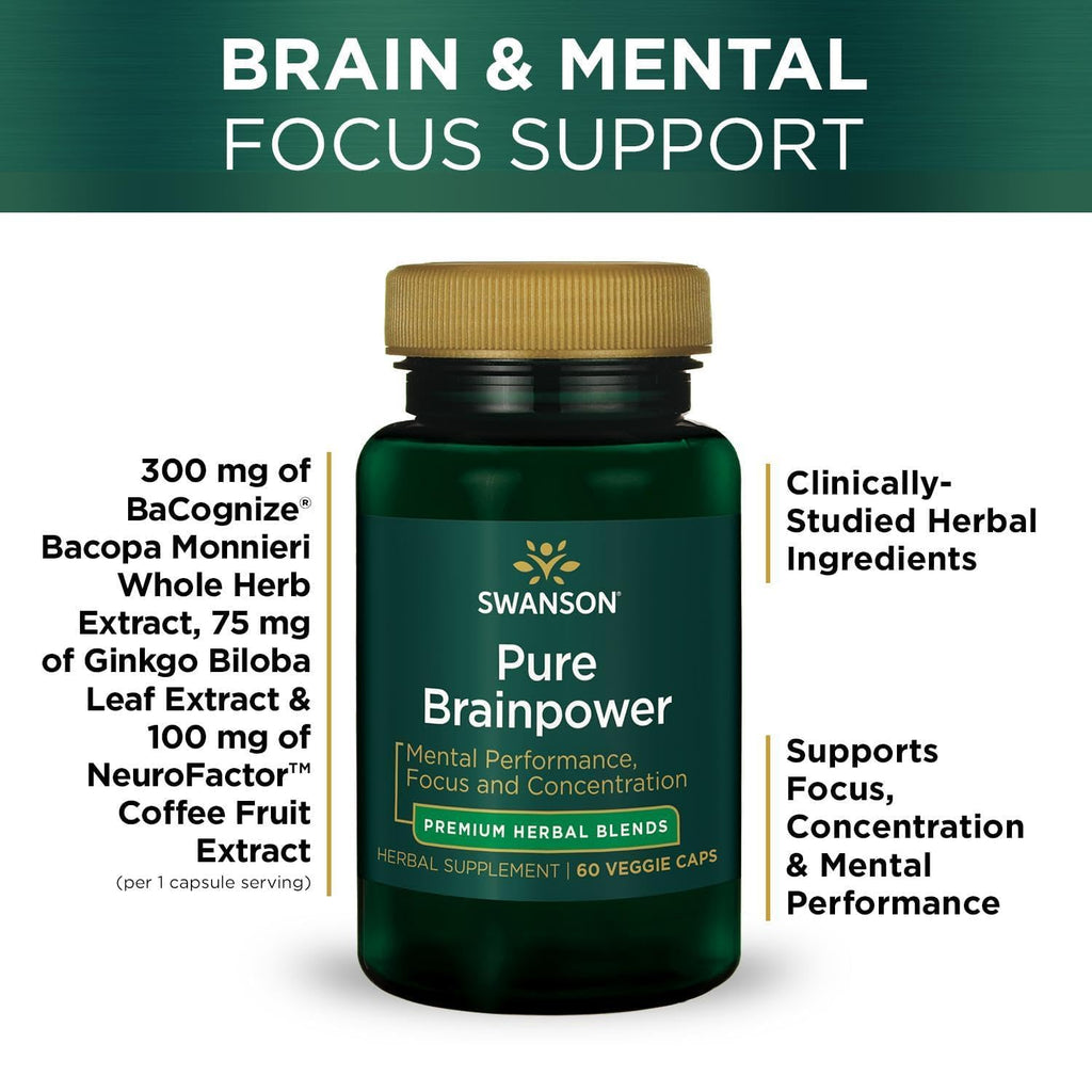 Close up of Swanson herbal supplement for concentration and brain derived neurotrophic factor stimulation