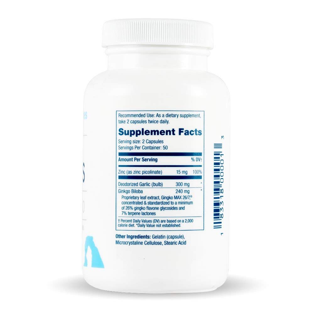 Back label view of Arches Tinnitus supplement displaying product ingredients and usage directions.