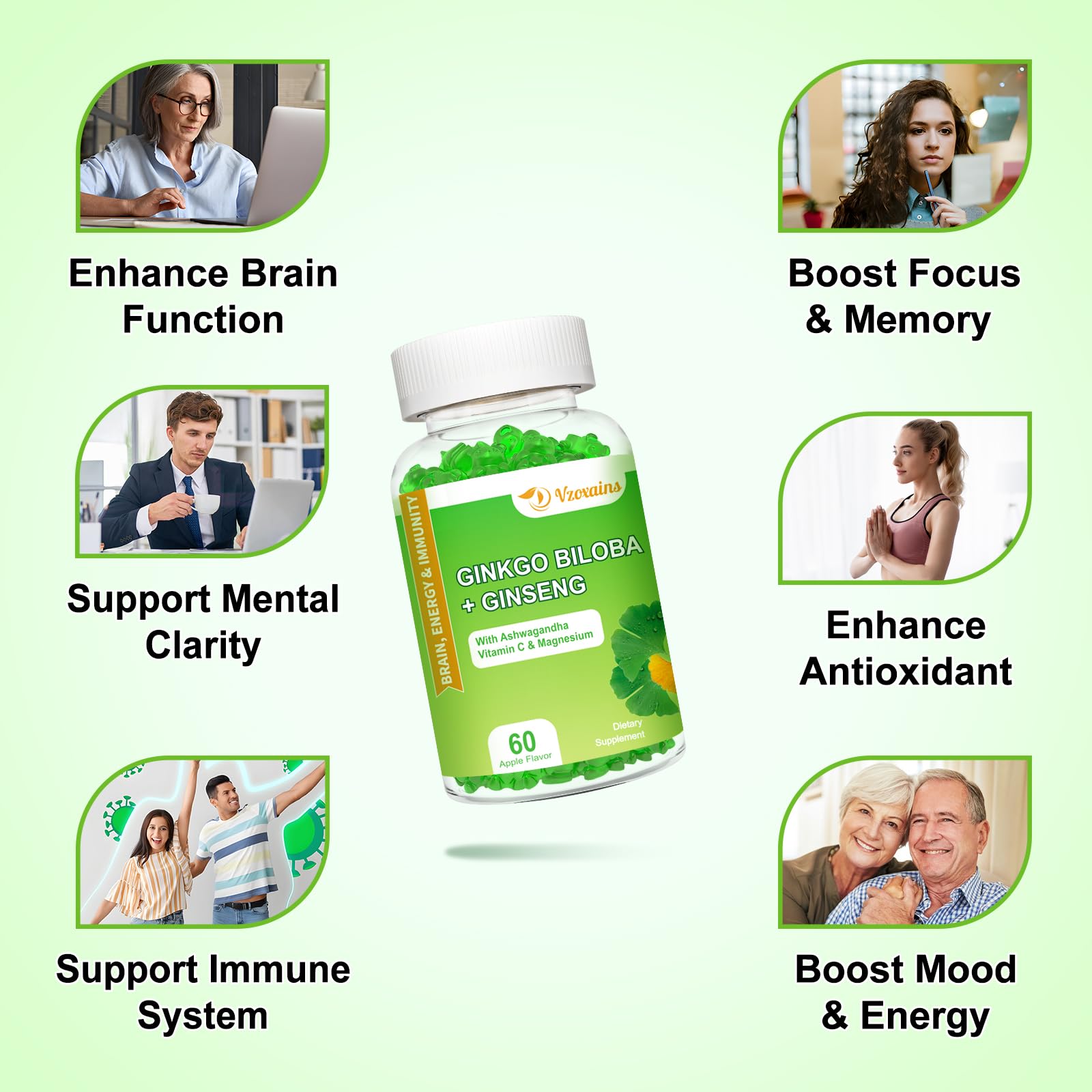 VZOXAINS 240mg Ginkgo Biloba supplement bottle showing nutritional facts label