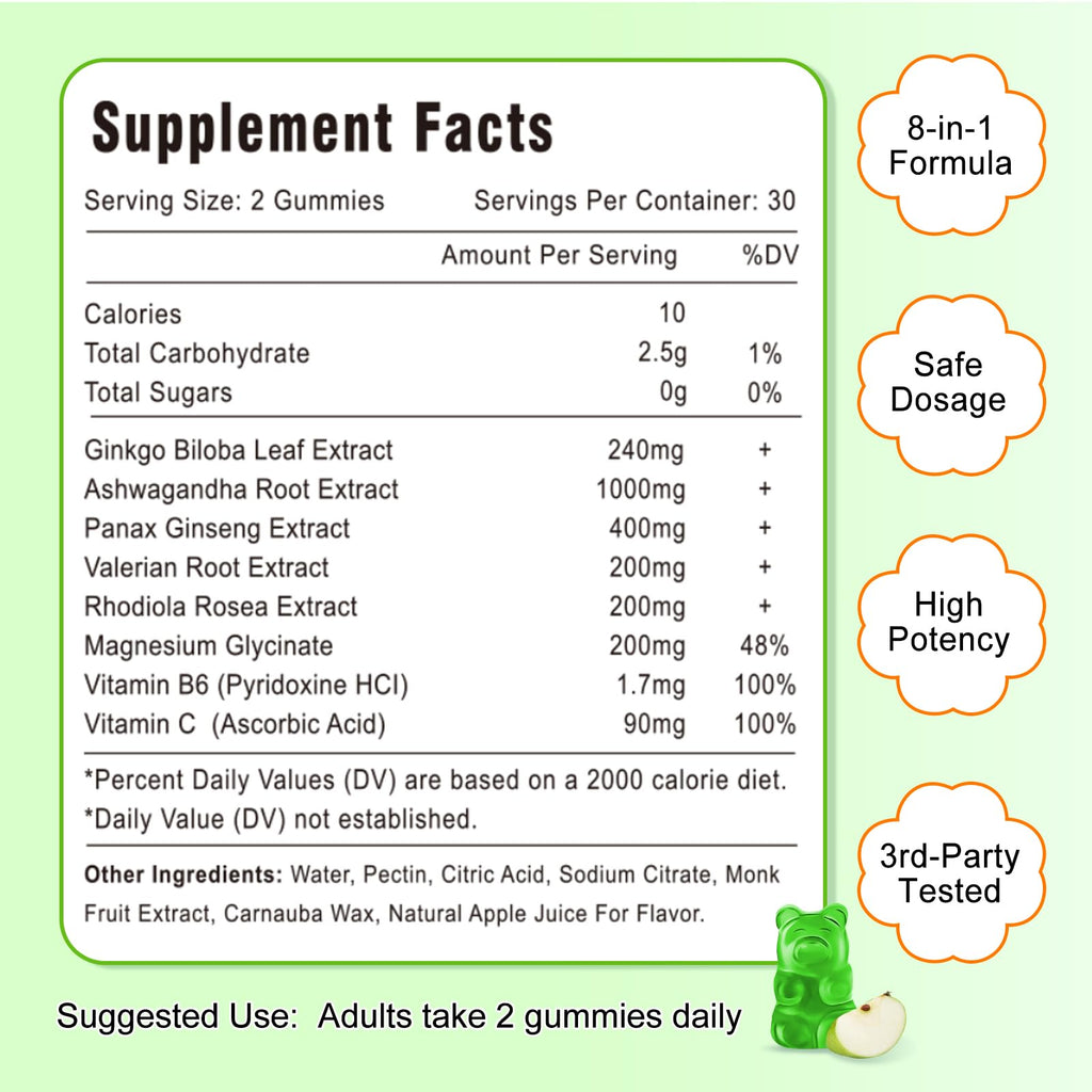 Authentic imported brain support gummies with Panax Ginseng and Ashwagandha