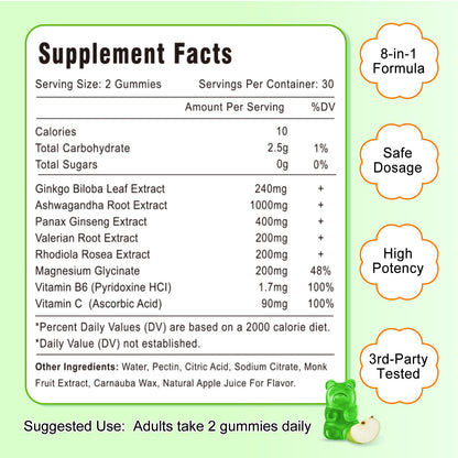 Authentic imported brain support gummies with Panax Ginseng and Ashwagandha