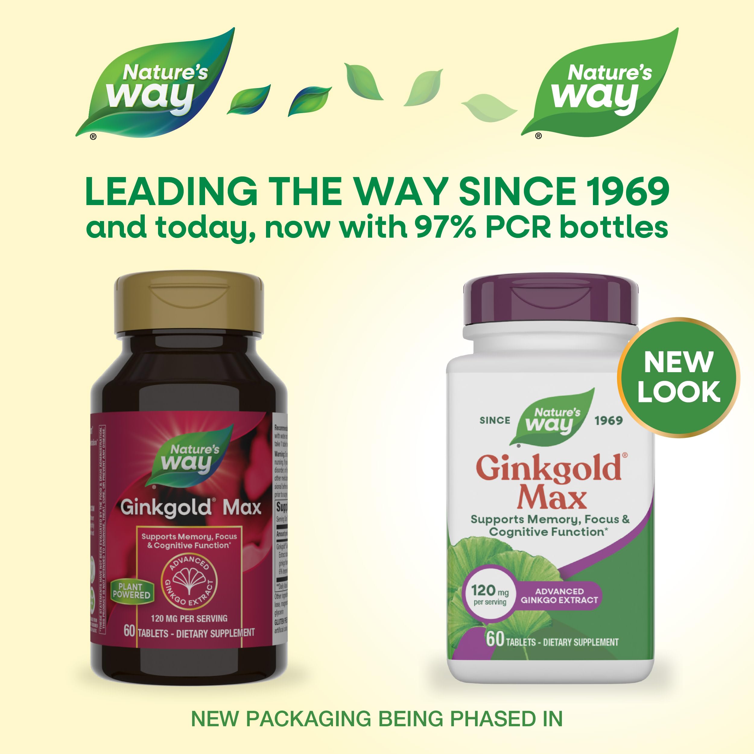 Nature's Way Ginkgold Max advanced ginkgo extract supplement bottle showing product details