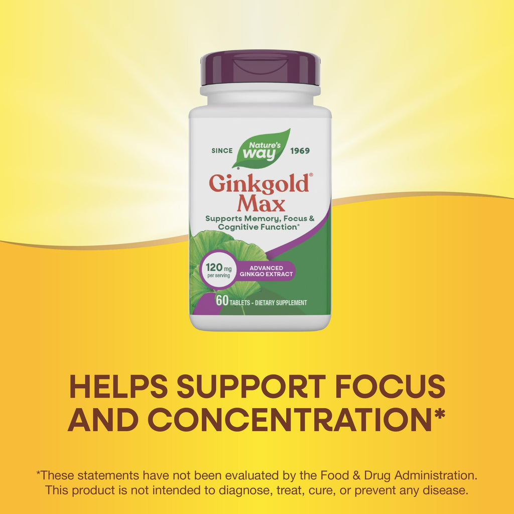 Nature's Way Ginkgold Max premium dietary supplement packaging for cognitive function