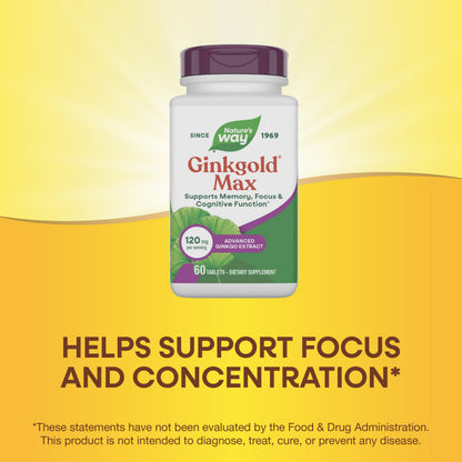 Nature's Way Ginkgold Max premium dietary supplement packaging for cognitive function