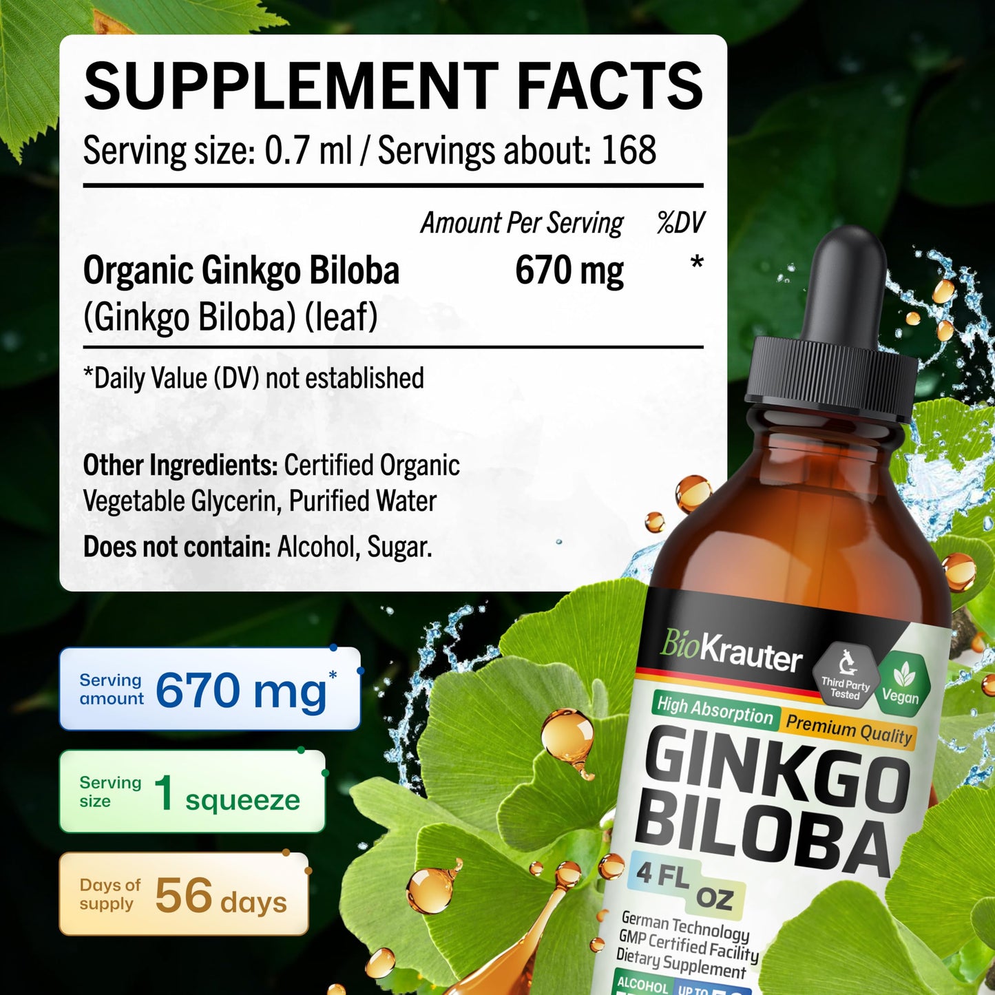 Vegan brain support tincture by Bio Krauter displaying liquid consistency
