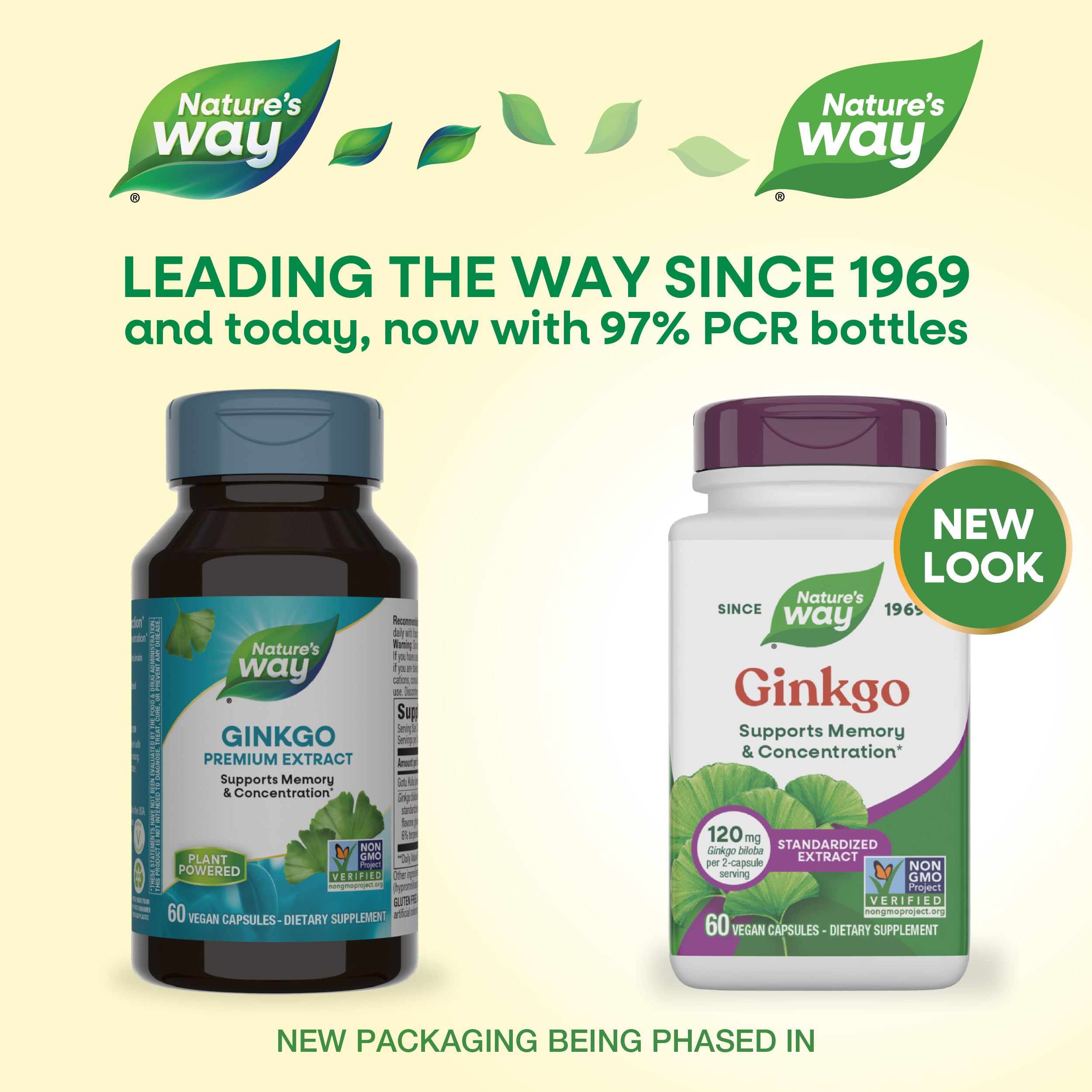 Nature's Way Ginkgo biloba with Gotu Kola supplement bottle showing standardization details