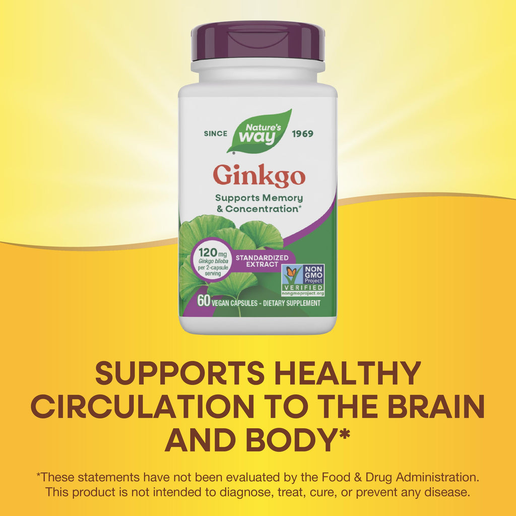 Authentic USA imported Nature's Way Ginkgo and Gotu Kola dietary supplement bottle