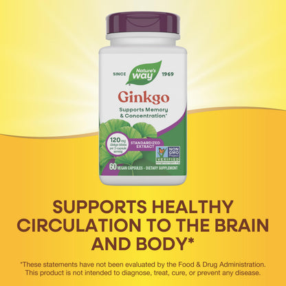 Authentic USA imported Nature's Way Ginkgo and Gotu Kola dietary supplement bottle