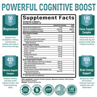 Purely Optimal memory supplement packaging detailing the premium nootropic ingredients for cognitive support