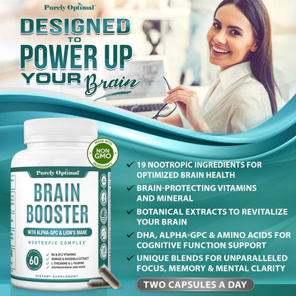 Authentic USA imported brain clarity capsules showing the non-GMO and vegetarian friendly seals