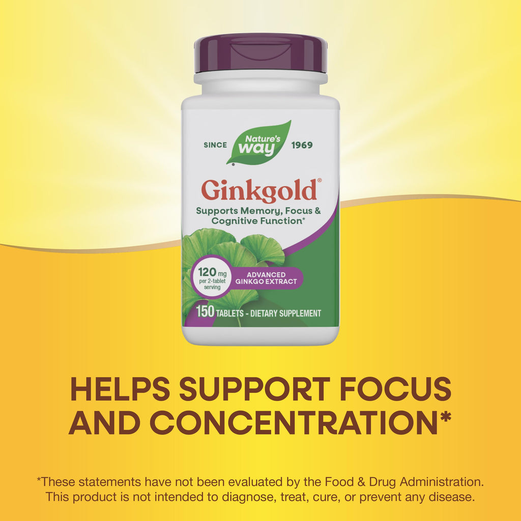 Close up view of the 150 tablets container focusing on the standardized ginkgo biloba quality seal
