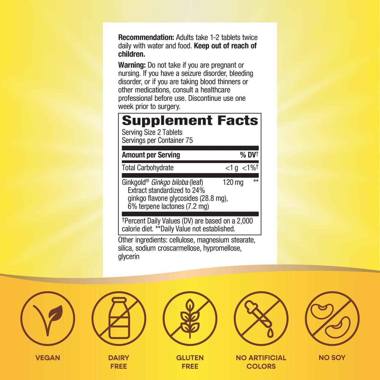 Nature's Way Ginkgold supplement bottle standing upright illustrating the authentic imported packaging design