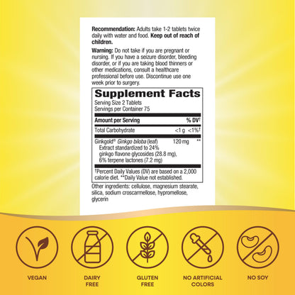 Nature's Way Ginkgold supplement bottle standing upright illustrating the authentic imported packaging design