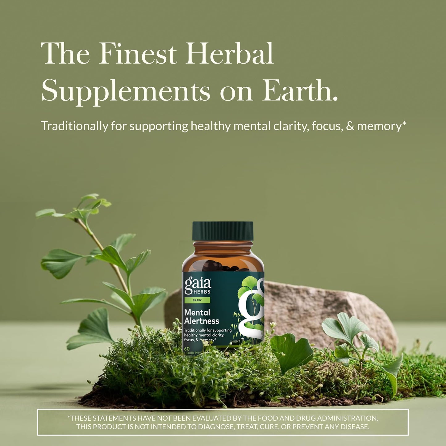 Gaia Herbs Brain Support supplement bottle showing supplement facts and ingredient list