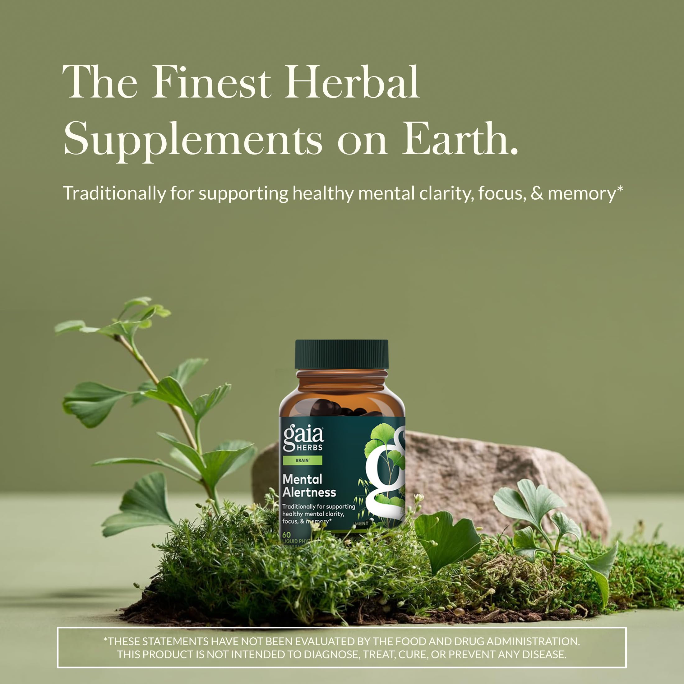 Gaia Herbs Brain Support supplement bottle showing supplement facts and ingredient list