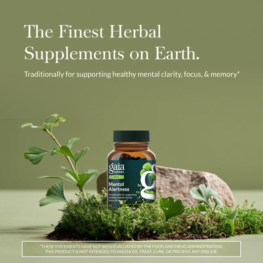 Gaia Herbs Brain Support supplement bottle showing supplement facts and ingredient list