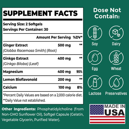 Authentic USA imported Purpacea 60 softgels container for motion sickness and inner ear support.