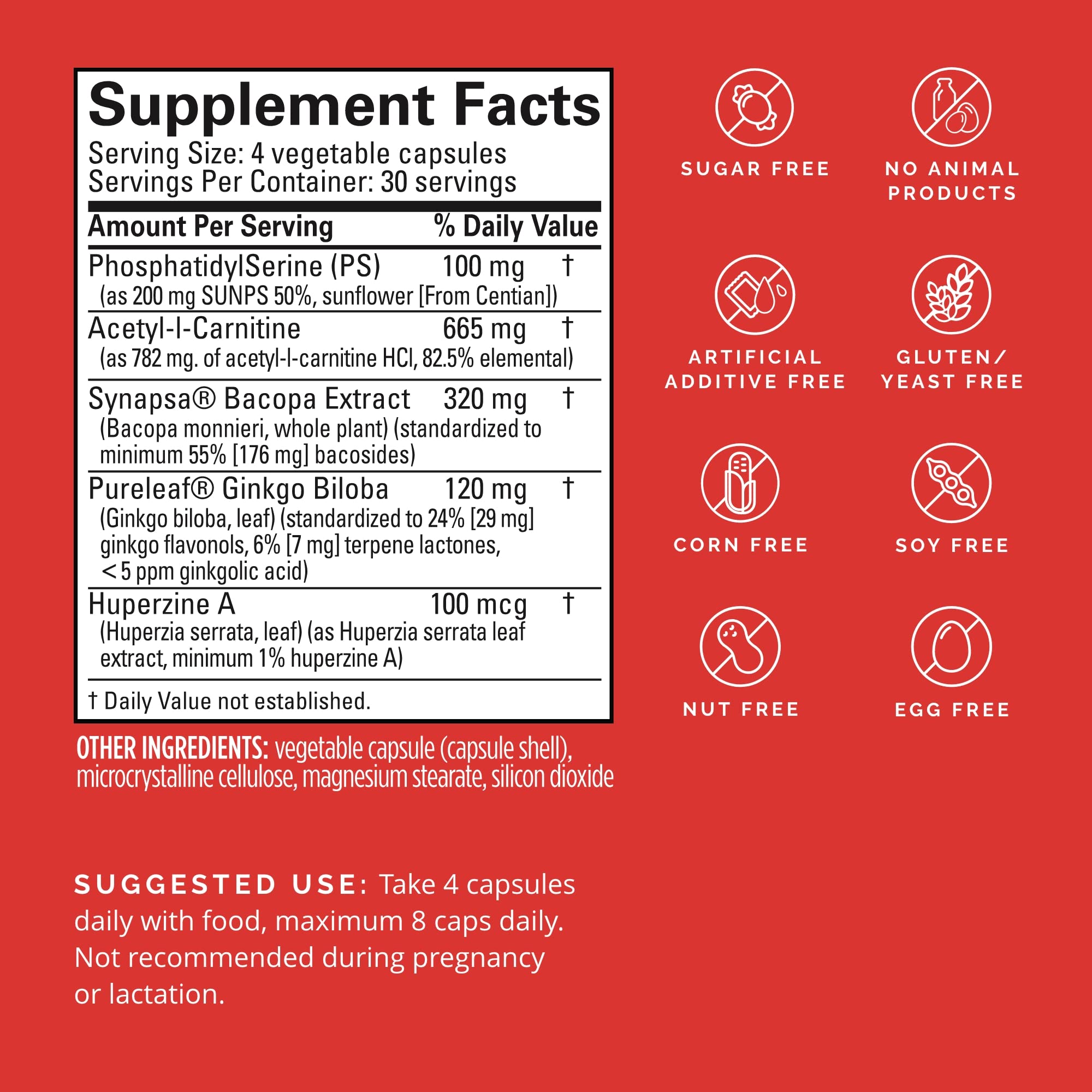 BrainMD Dr Amen brain and memory power supplement nutritional facts label showing nootropic ingredients