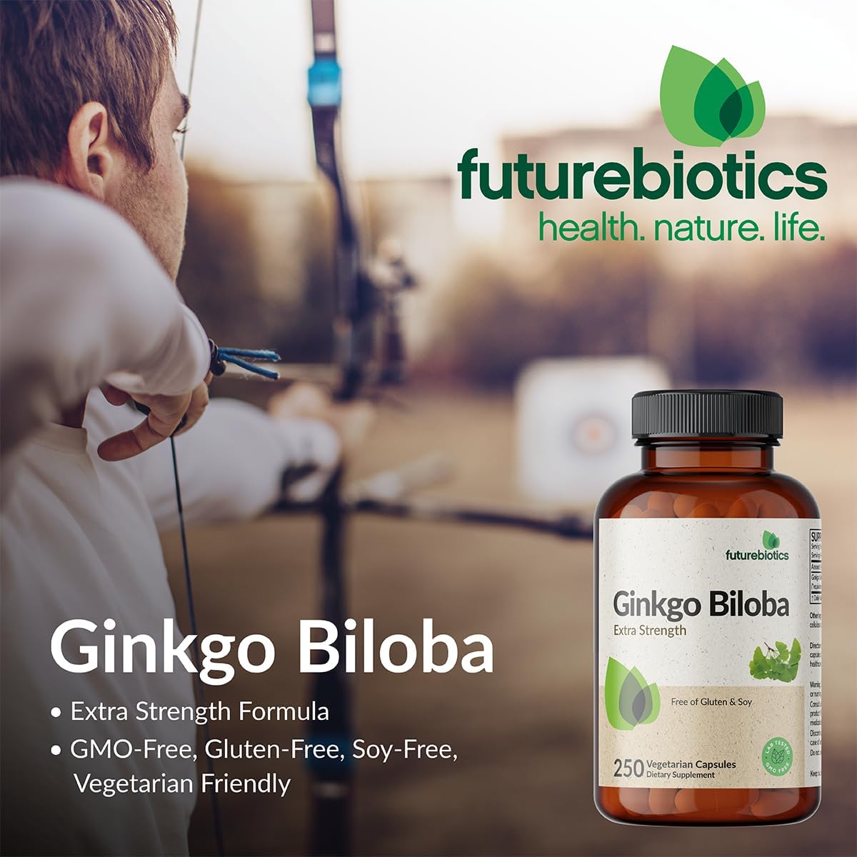 Back label view of the brain and memory support supplement highlighting the non-GMO and gluten-free certifications.