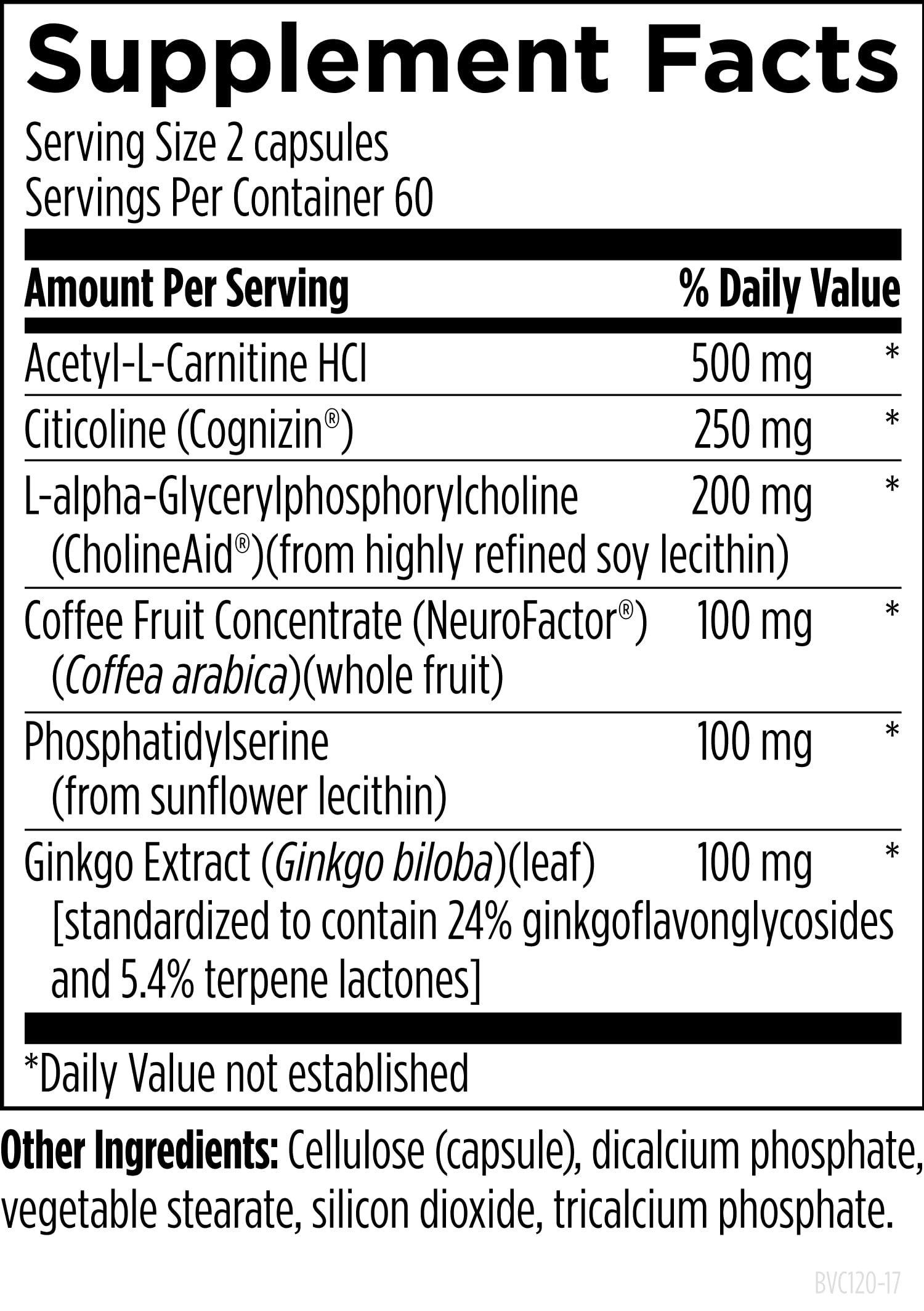 Close up of Designs for Health Brain Vitale nootropic capsules showing gluten free and vegan labels