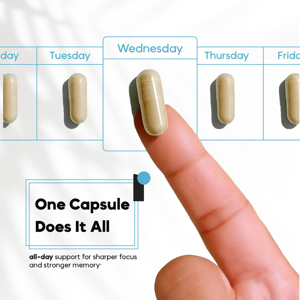 NSF and Eurofins tested brain booster capsules container back view