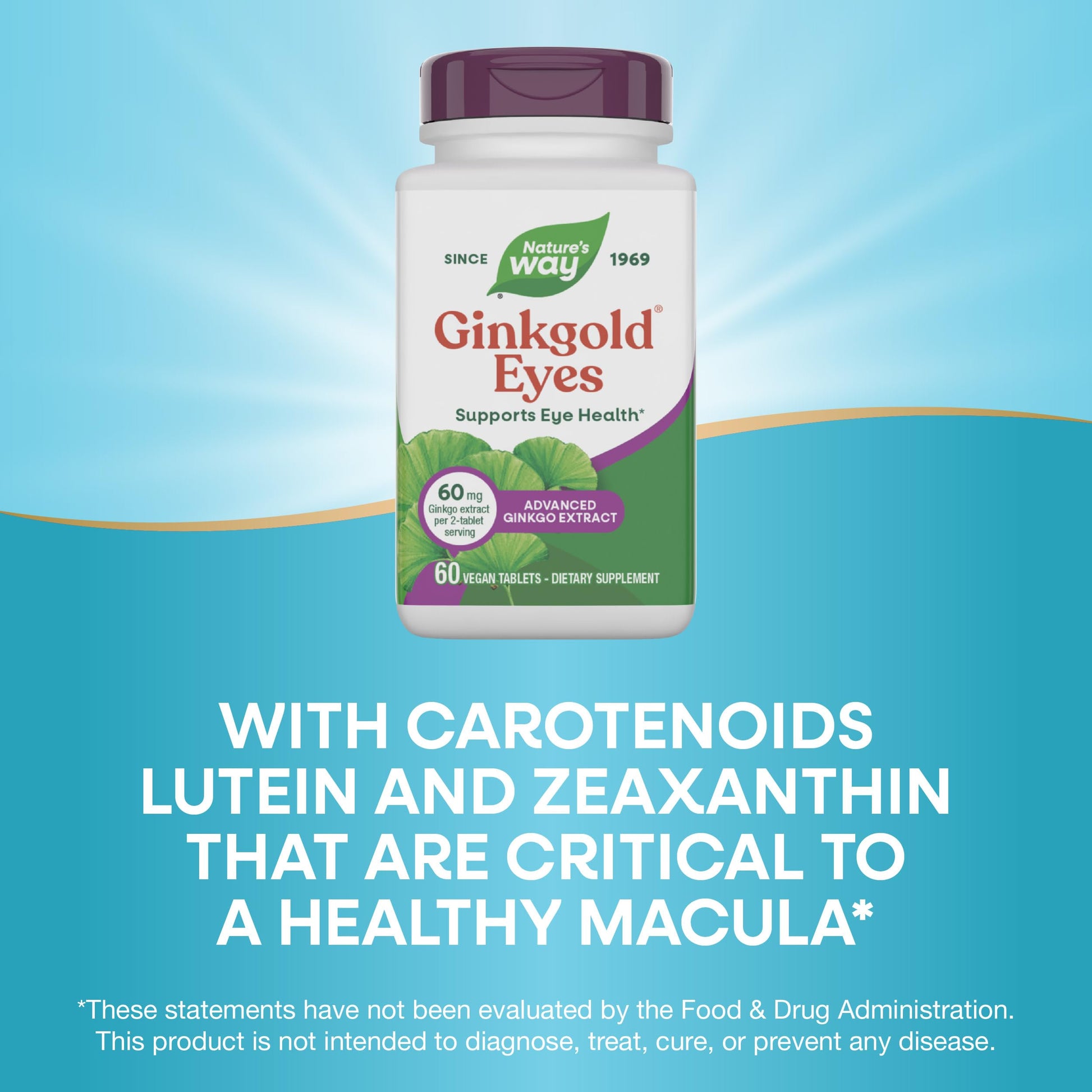 Side view of Ginkgold Eyes dietary supplement for retinal and macular health support