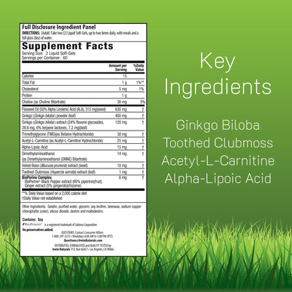 Irwin Naturals maximum focus and memory supplement label facts side view