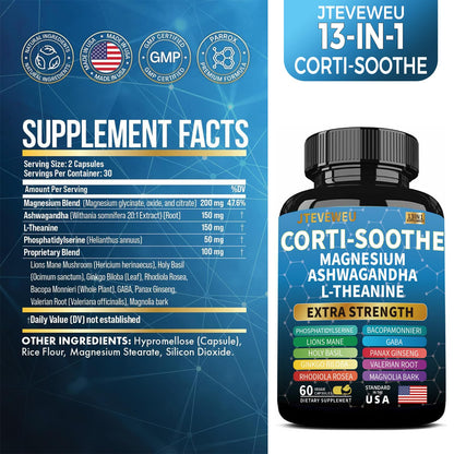 JTEVEweu Cort cortisol manager supplement label showing 60 veggie capsules