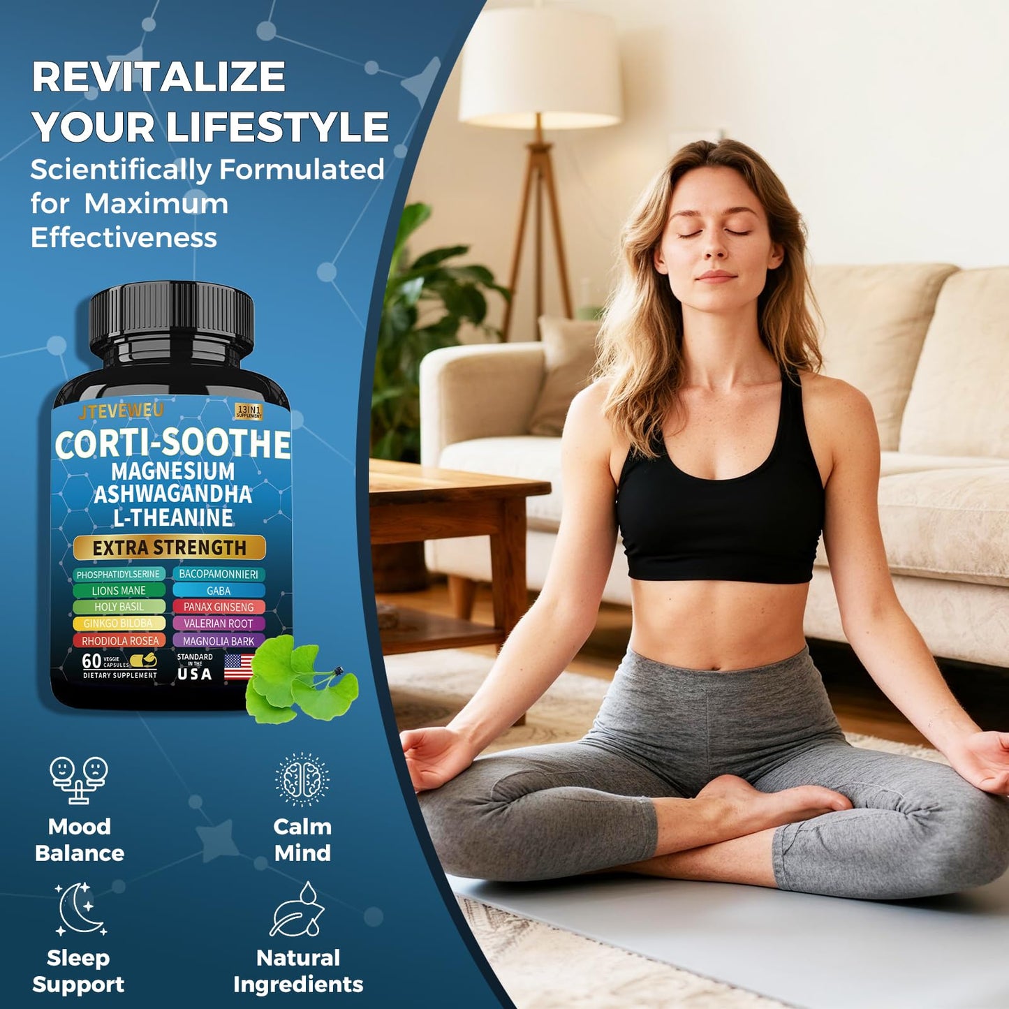 JTEVEweu calming supplement for sleep and anxiety management close up