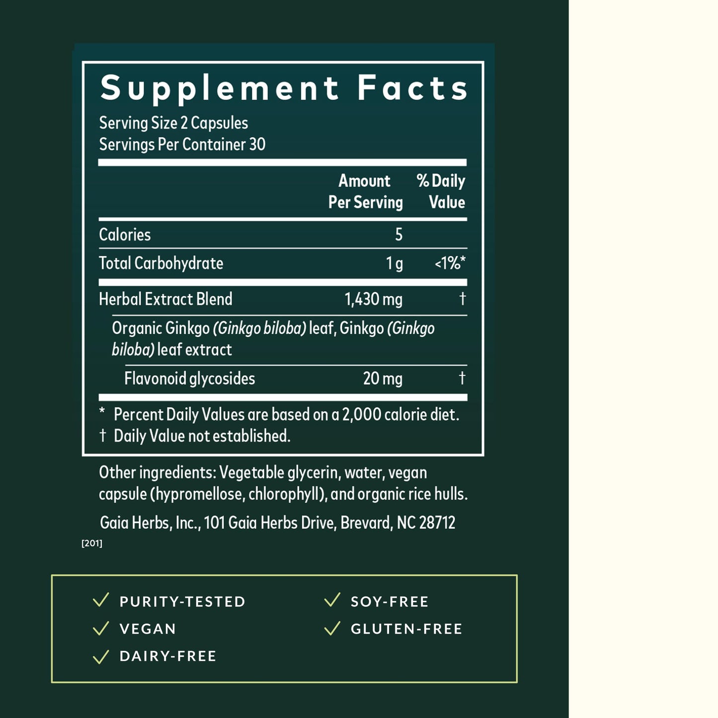 Sustainably sourced Ginkgo Biloba extract liquid capsules by Gaia Herbs for mental focus.