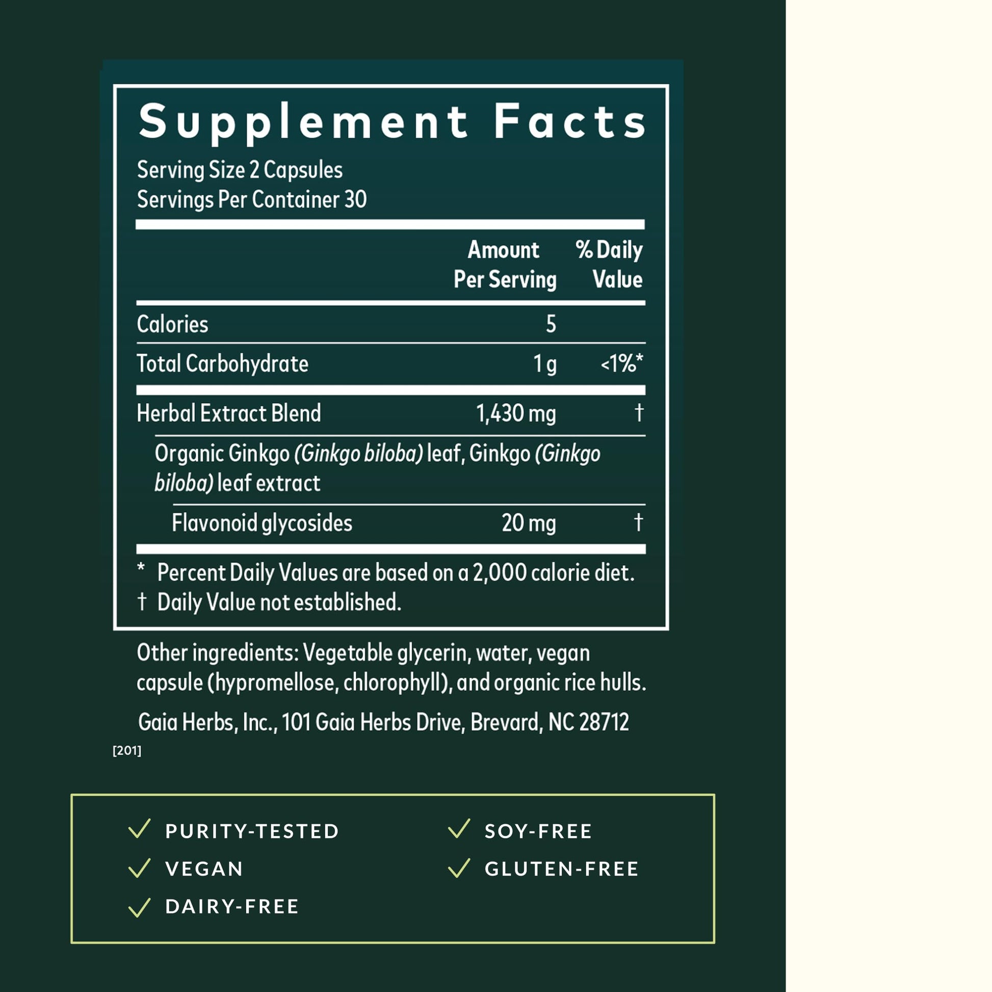 Sustainably sourced Ginkgo Biloba extract liquid capsules by Gaia Herbs for mental focus.