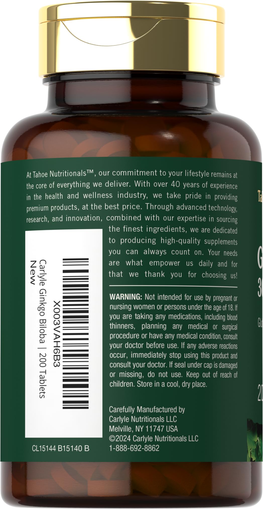 Imported Carlyle Ginkgo Biloba traditional Chinese wellness formula label instructions