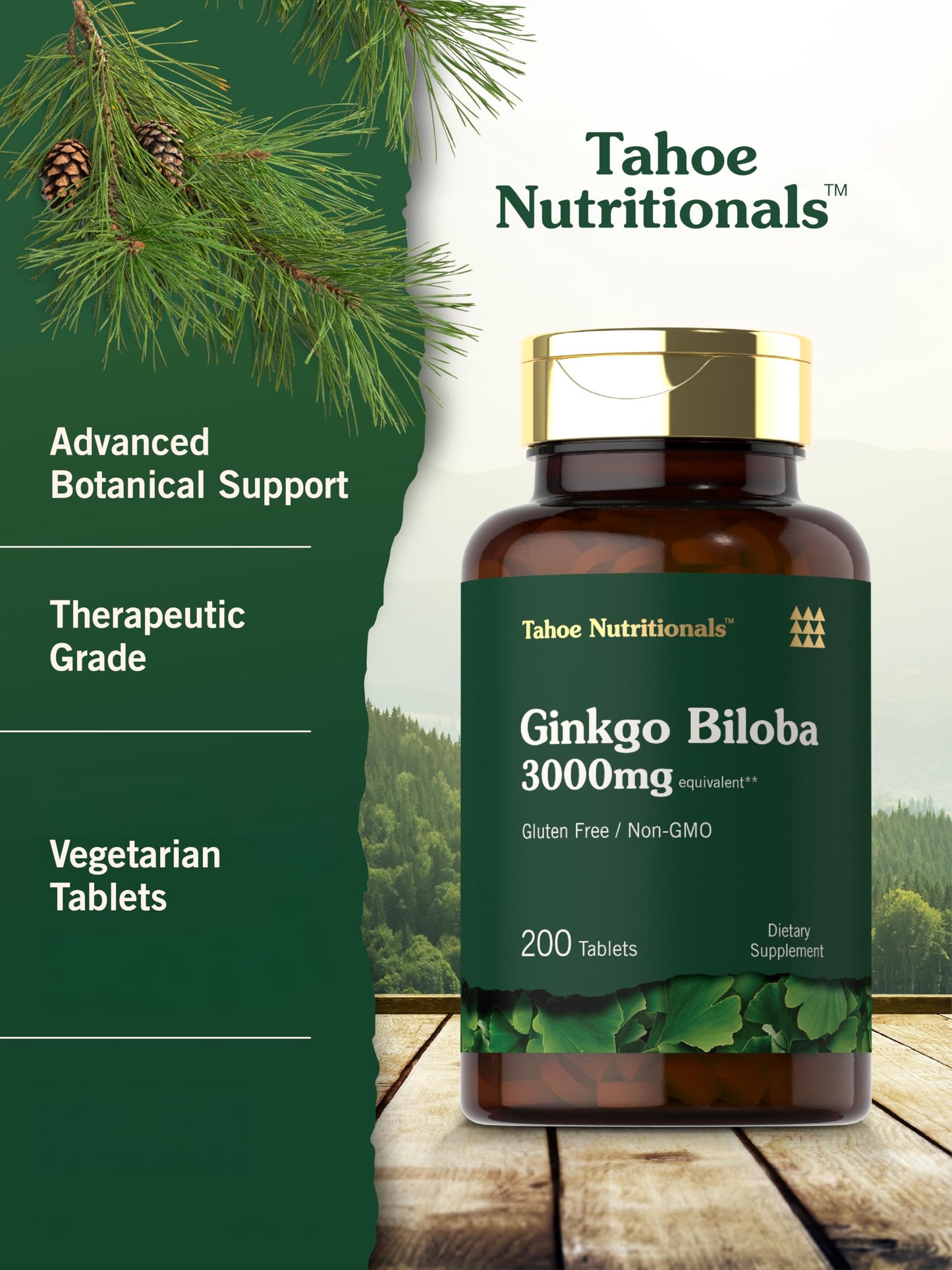 Non-GMO and gluten-free certifications on Carlyle Ginkgo Biloba vegetarian tablets bottle